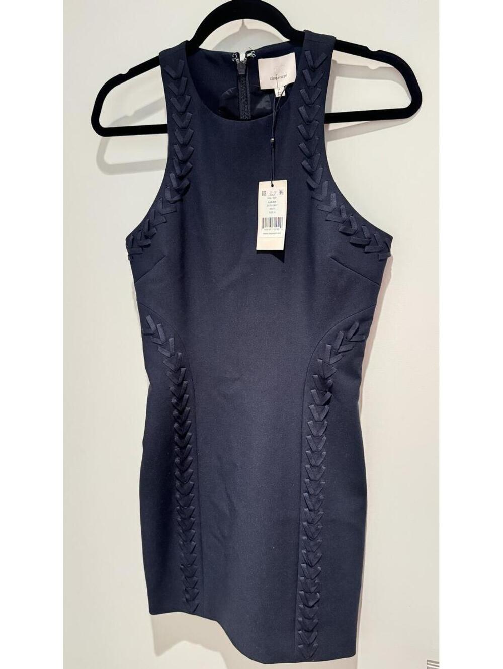 Cinq à Sept Alison Dress Navy Size 4 NWT Structured Mini Sleeveless Braided
